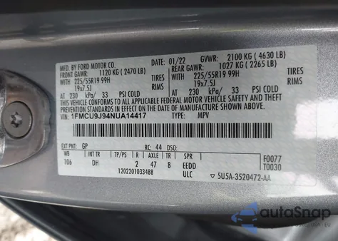 2022 Ford Escape Titanium z USA, uszkodzony, nr VIN 1FMCU9J94NUA14417